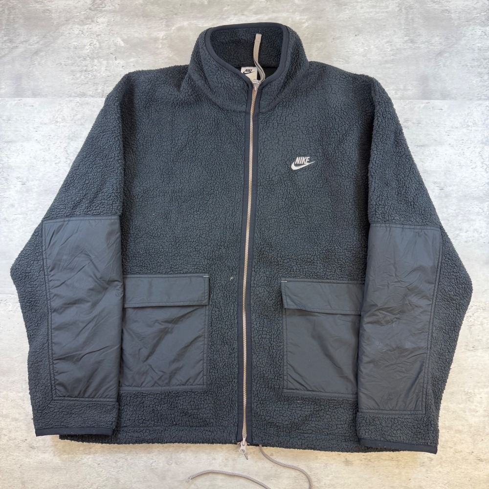 Nike Sherpa Fleece Full Zip Jacket Charcoal Black XL